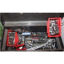 POWERCRAFT TOOL BOX WITH LOTS OF SOCKETS AND MISC