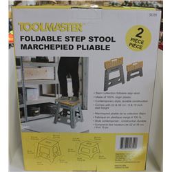NEW SET OF 2 TOOLMASTER FOLDABLE STEP STOOLS.