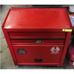 ROLLING RED TOOL BOX W/ 2 DRAWERS AND A CABINET &