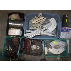 4 BASKETS OF VARIOUS ABRASIVES AND SHOP ACCESORIES