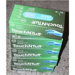 5 BOXES OF TOUCH'N'TUFF DISPOSABLE NITRILE GLOVES