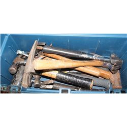 RUBBERMAID TOOLBOX W/ ASSORTED HAMMERS