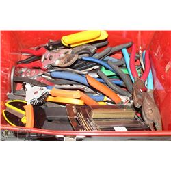 METAL BOX W/ ASSORTED TOOLS, PLIERS, SNIPS