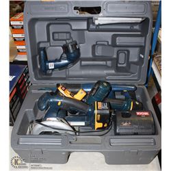 RYOBI 18V CORDLESS KIT WITH 3 BATTERIES AND