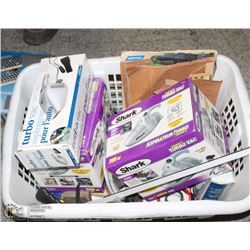 WHITE BASKET W/ THREE PORTABLE VACUUMS