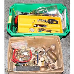 GREEN TOTE OF ELECTRICAL ACCESSORIES WITH