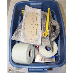 TOTE OF ASSORTED TROWELS AND MESH TAPE