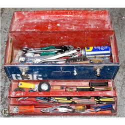 BLUE METAL TOOLBOX WITH CONTENTS