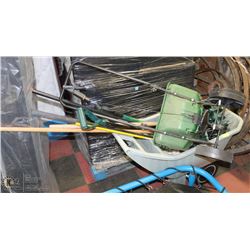 PLASTIC WHEEL BARROW WITH YARD TOOLS