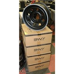 4 NEW IN THE BOX 16 X 7 ENVY WHEELS. FLAT BLACK