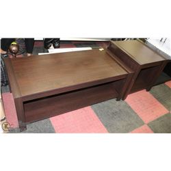 BROWN COFFEE & END TABLE SET. (46X21X17, 22X22X22)
