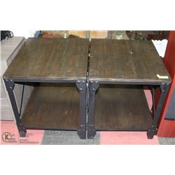 PAIR OF RUSTIC WOOD & METAL END TABLES. 22X26X24