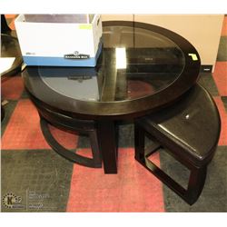 ROUND COFFEE TABLE WITH GLASS TOP & 4 TRIANGULAR