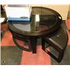 Image 1 : ROUND COFFEE TABLE WITH GLASS TOP & 4 TRIANGULAR