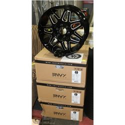 4 NEW IN THE BOX ENVY WHEELS, BLACK & CHROME RIMS