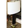Image 1 : BLACK OVAL SHAPED TABLE LAMP WITH WHITE SHADE &