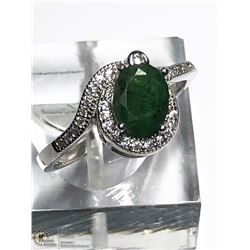 7) STERLING SILVER EMERALD AND CZ RING SIZE 9