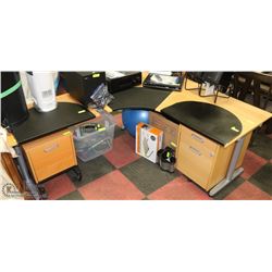 CORNER OFFICE DESK WITH TWO ROLLING FILE CABINETS