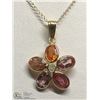 Image 1 : 27) 10KT GOLD SAPPHIRE & DIAMOND PENDANT NECKLACE