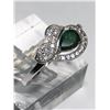 Image 1 : 29) STERLING SILVER EMERALD & DIAMOND RING SIZE 9