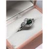 Image 2 : 29) STERLING SILVER EMERALD & DIAMOND RING SIZE 9