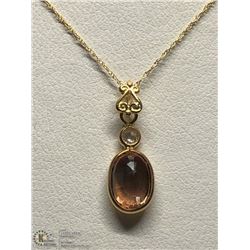 32) 14KT GOLD SAPPHIRE & DIAMOND PENDANT NECKLACE