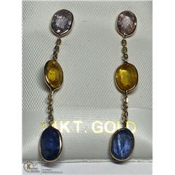34) 14KT GOLD FANCY COLOR SAPPHIRE EARRINGS