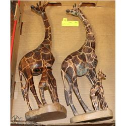 LOT OF 2 WOOD GIRAFFE & BABY STATUES - 10"TALL