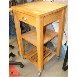 BUTCHER BLOCK STYLE END TABLE ON WHEELS
