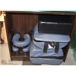 WOOD SHELF W/ ASSORTED SALON CUSHIONS - ON CHOICE