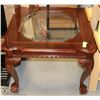 Image 1 : MAHONGANY TONE GLASS TOP END TABLE 27 X 27 X 21