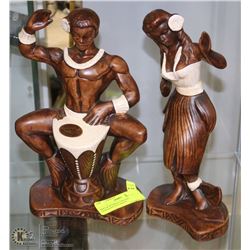 MAN & WOMAN CERAMIC HAWAIIAN FIGURINES -