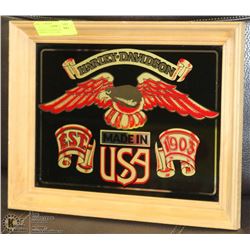 HARLEY DAVIDSON FRAMED MIRROR - 14"L X 12'W.