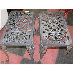 2 ESTATE HEAVY METAL PATIO SIDE TABLES APPROX