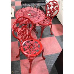 RED METAL 2 SEAT BISTRO SET, FLORAL PATTERN