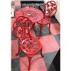 Image 1 : RED METAL 2 SEAT BISTRO SET, FLORAL PATTERN
