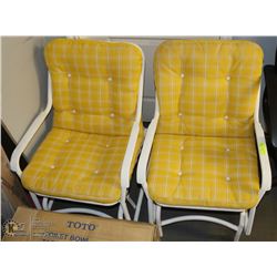 SET OF 2 WHITE ROCKING PATIO CHAIRS WITH YELLOW