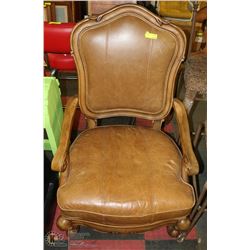 CARVED STYLE LARGE LEATHER ARMCHAIR