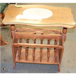 VINTAGE MAGAZINE RACK WITH GLASS TOP