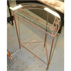 3 FOOTED WROUGHT IRON TABLE W/GLASS TOP-34"H X