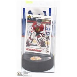 DOMINIK HASEK ROOKIE CARD AND PUCK HOLDER