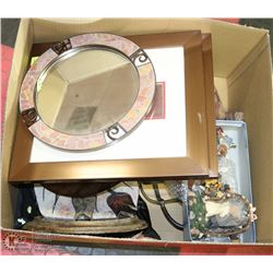ESTATE BOX OF ASSORTED MIRRORS, ORNAMENTS AND MORE