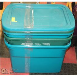 LOT OF 3 PLASTIC STORAGE TOTES WITH LIDS