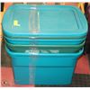 Image 1 : LOT OF 3 PLASTIC STORAGE TOTES WITH LIDS