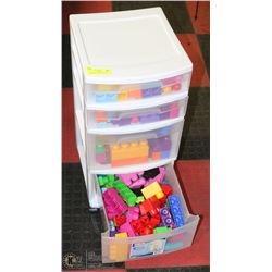 4 DRAWER CADDY FILLED WITH LEGO DUPLO BLOCKS.