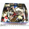 Image 1 : LARGE TIN BOX W/ VINTAGE KEYCHAINS AND MORE