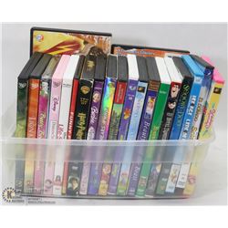 BOX WITH 21 KIDS DVDS W/ A LOT OF DISNEY