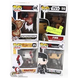 BOX W/ 4 COLLECTIBLE FUNKO POP FIGURINES