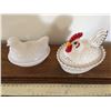 Image 1 : MILK GLASS LAYING HEN, CERAMIC LAYING HEN