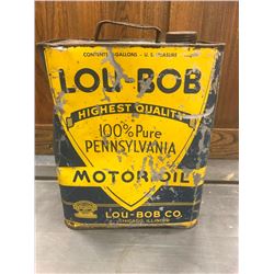 LOU-BOB OIL TIN 2 GAL. RARE TIN, AS FOUND